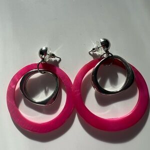 Pink and Silver Hoop Earrings